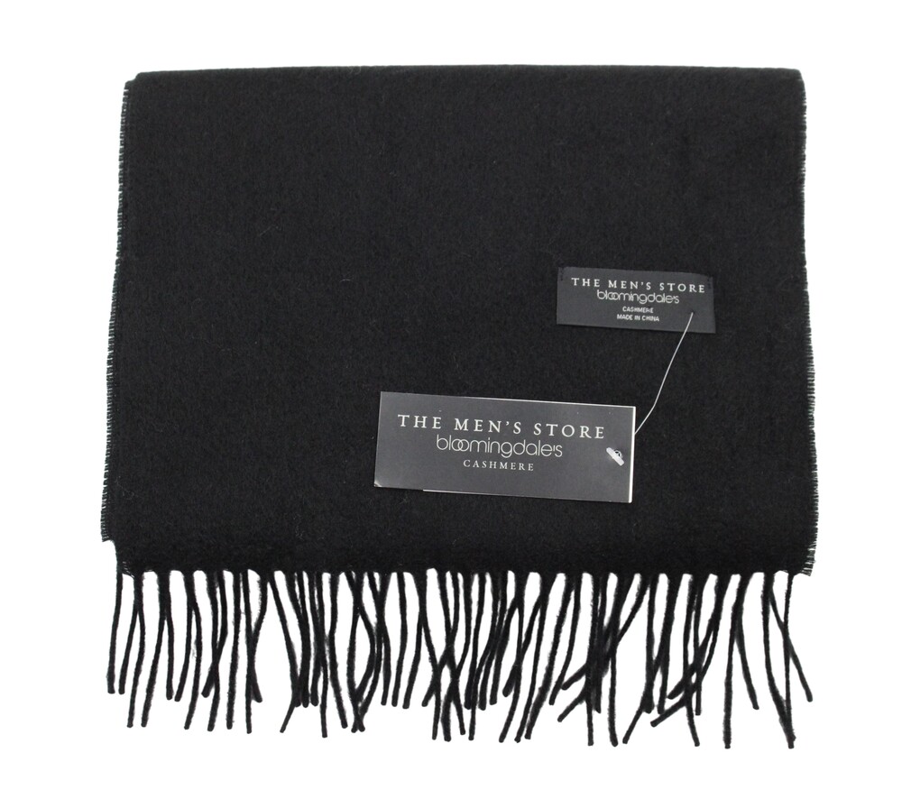 $128 Men's Store Bloomingdale's Scarf Mens One Size Black 100% Cashmere Fringe